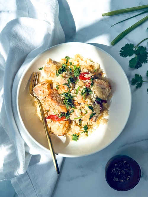 Honey lime salmon in a bowl.