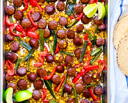 Sheet pan chorizo taco filling.