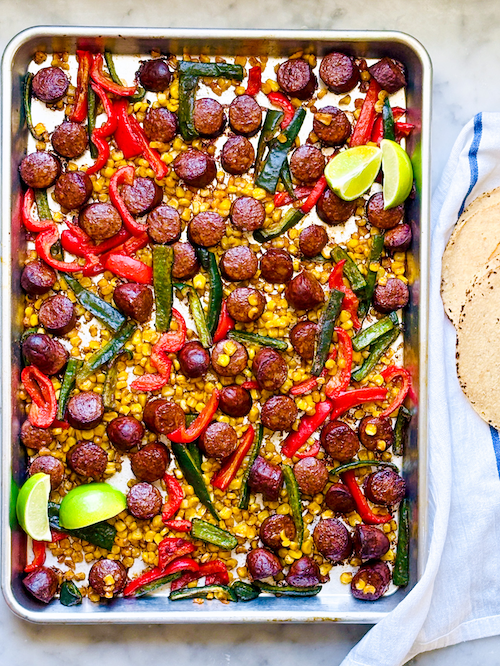 Sheet pan chorizo taco filling.