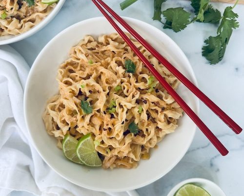 A bowl of coconut curry ramen.