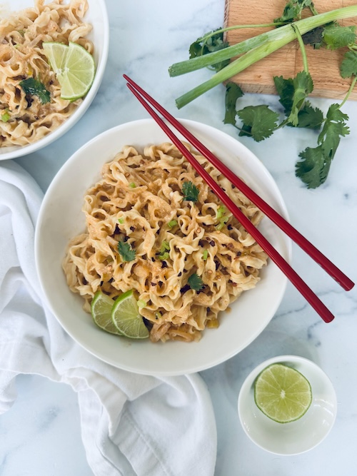 A bowl of coconut curry ramen.