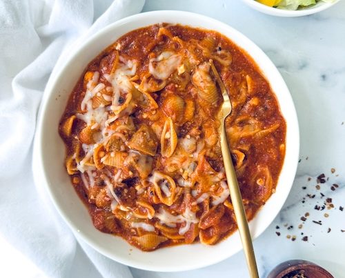 A bowl of vegetarian lasagna pasta.