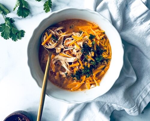 Bowl of Keto chicken taco soup.