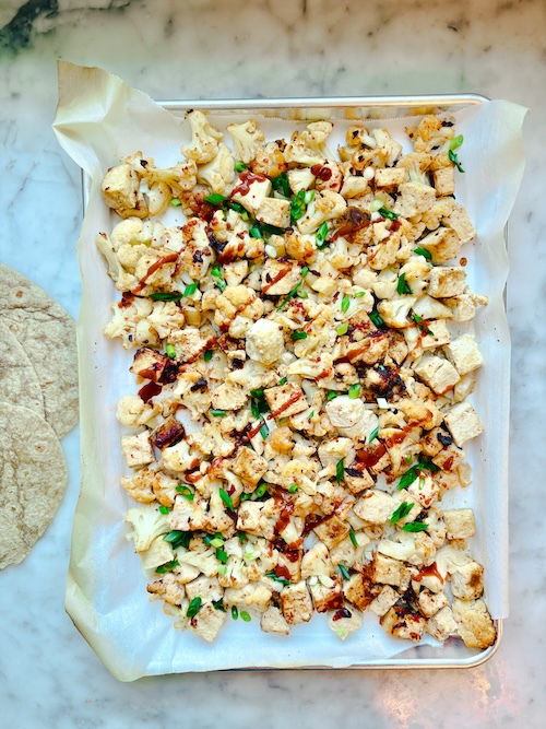 Sheet pan tofu and cauliflower taco filling.