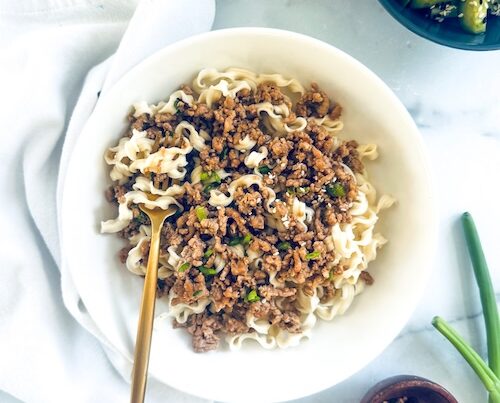 Potsticker pork noodle bowl.