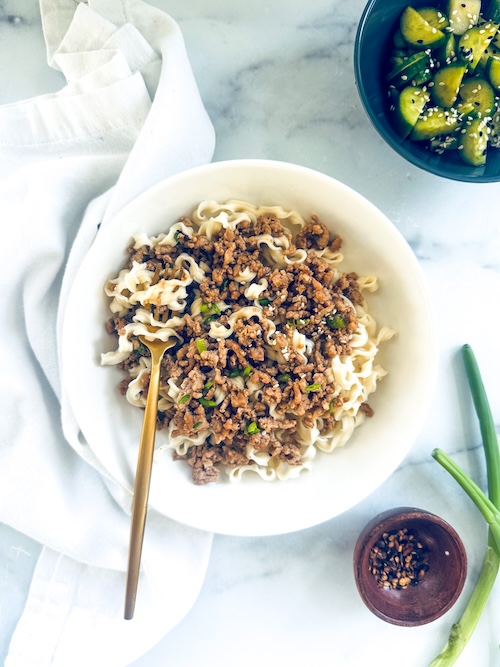 Potsticker pork noodle bowl.