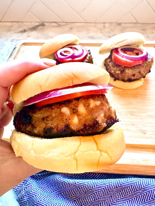 Three chipotle turkey burgers.