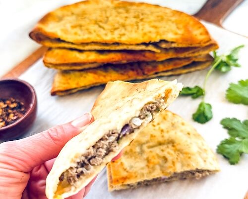 Meat stuffed pitas.