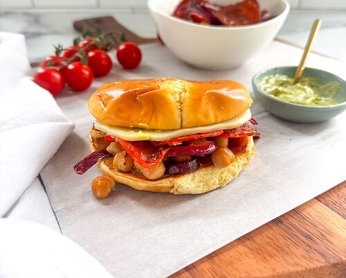Sheet pan Italian sandwiches with mayo.