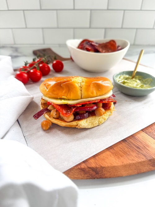 Sheet pan Italian sandwiches with mayo.
