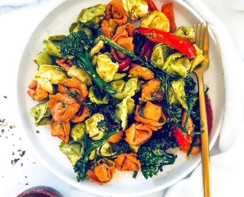 Pesto tortellini with broccolini.