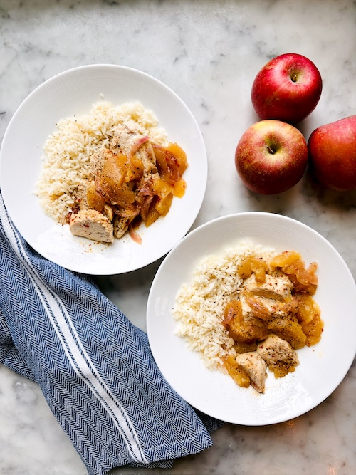 Apple cider chicken with rice.
