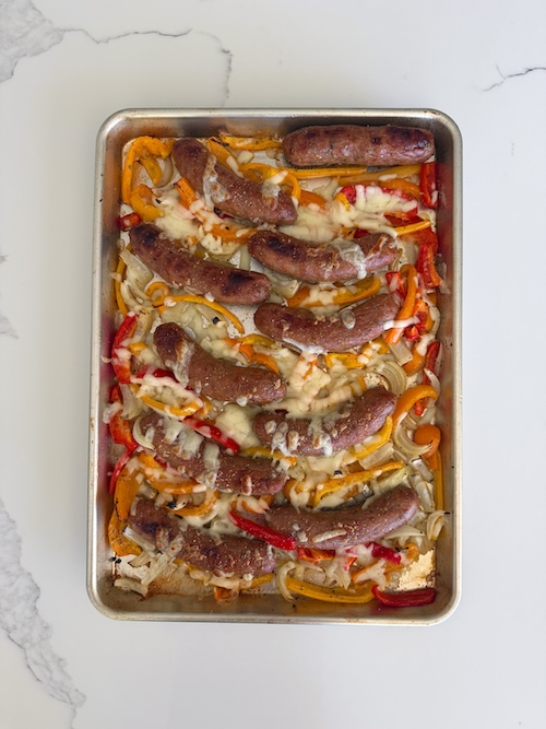 Sheet pan Italian sausage with peppers.